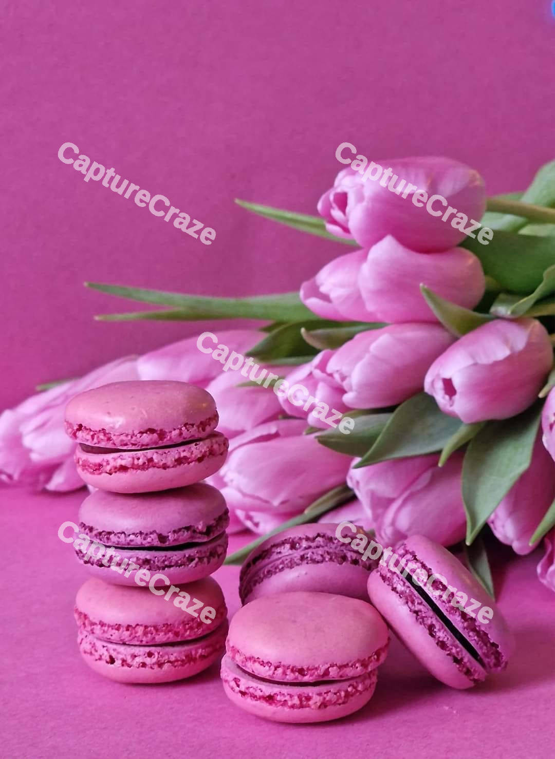 Pink macarrons with flowers